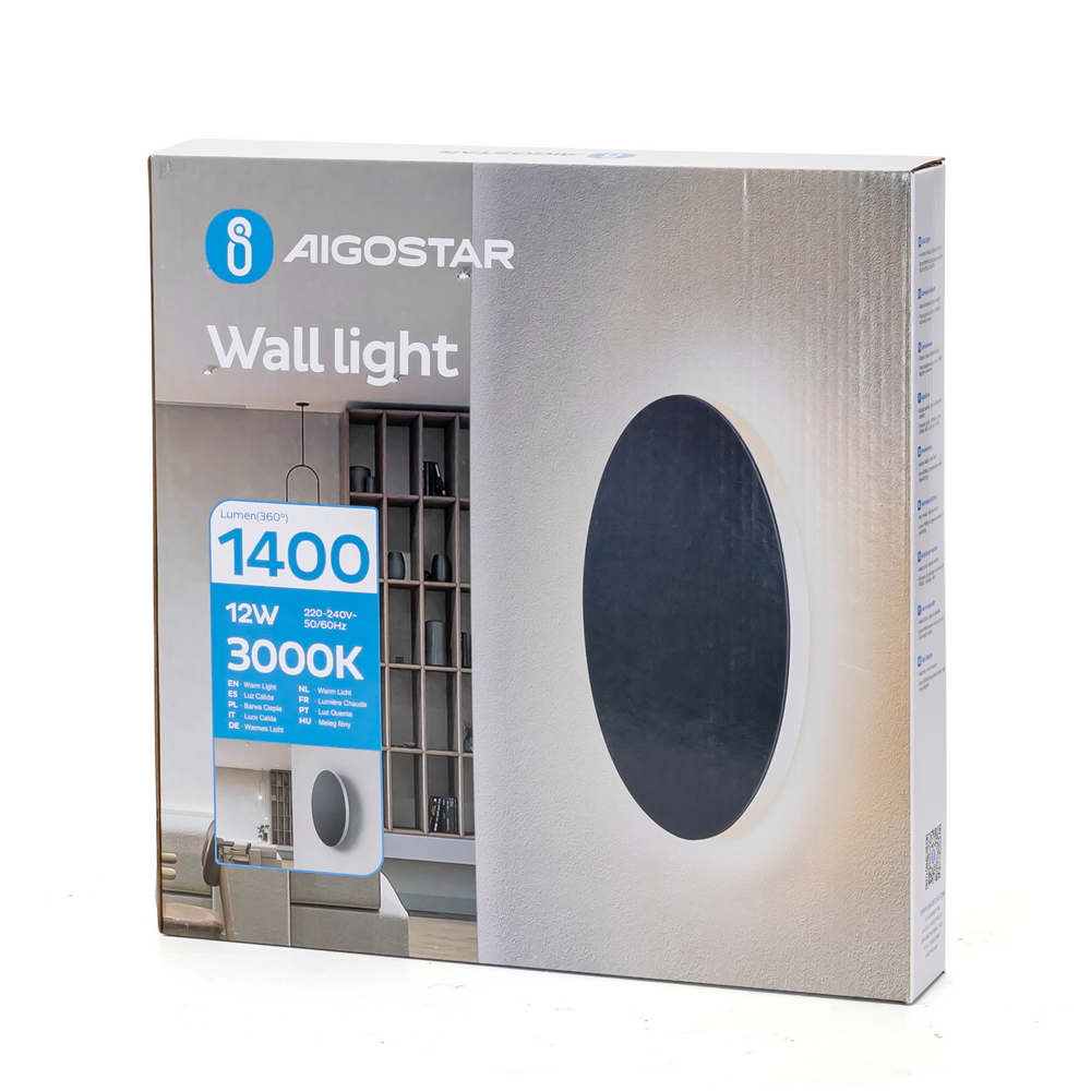 Applique Led da parete Plat 12W rotondo Nero IP20 Bianco caldo 3000K Aigostar - Foto 4