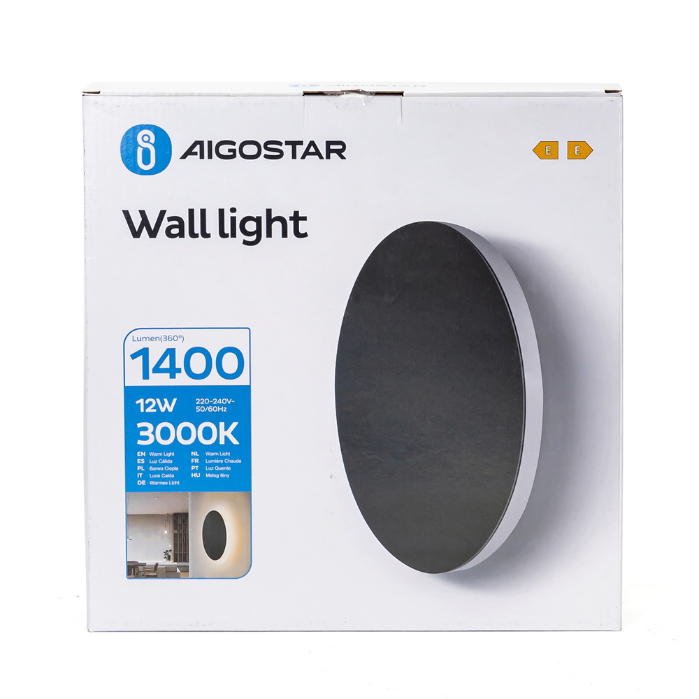 Applique Led da parete Plat 12W rotondo Nero IP20 Bianco caldo 3000K Aigostar - Foto 5