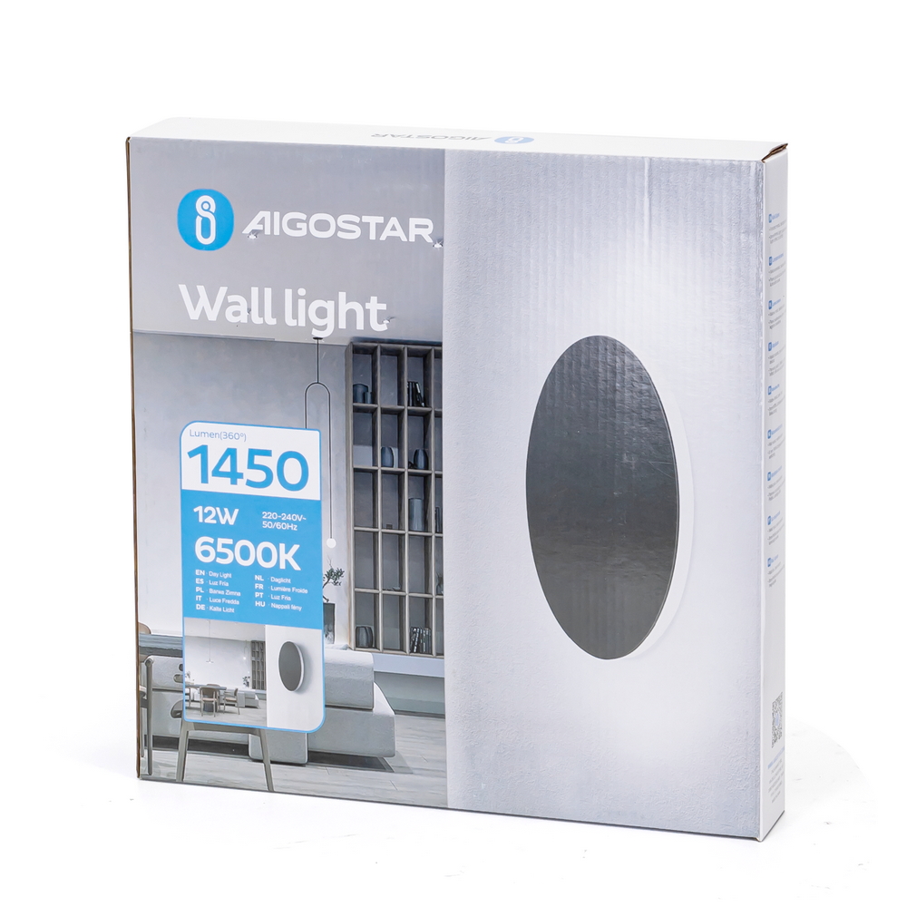 Applique Led da parete Plat 12W rotondo Nero IP20 Bianco freddo 6500K Aigostar - Foto 4