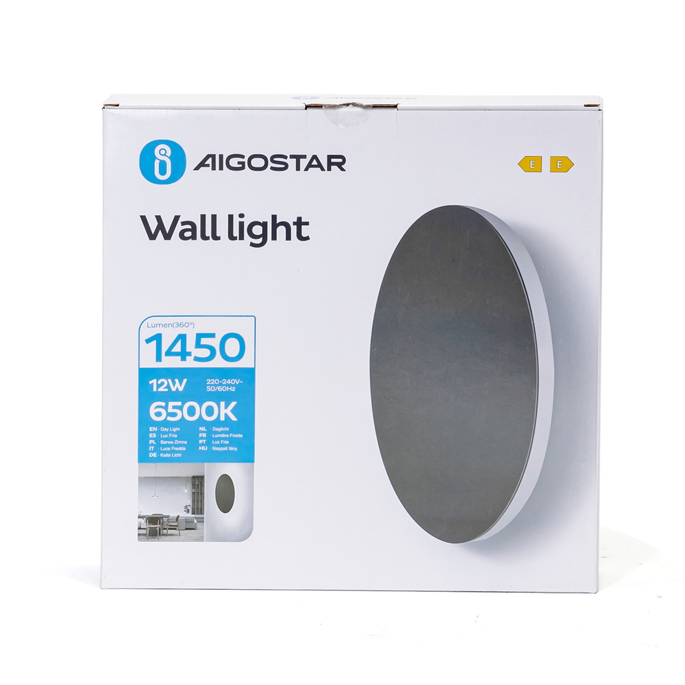 Applique Led da parete Plat 12W rotondo Nero IP20 Bianco freddo 6500K Aigostar - Foto 5