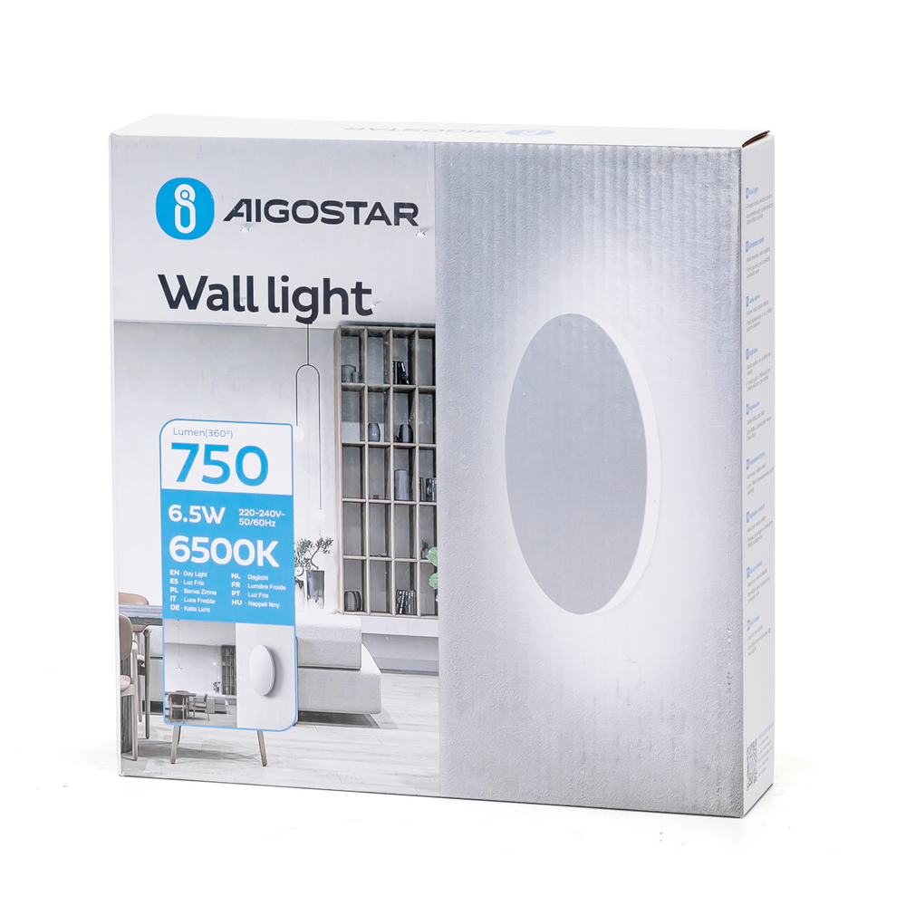 Applique Led da parete Plat 6,5W rotondo Bianco IP20 Bianco freddo 6500K Aigostar - Foto 4