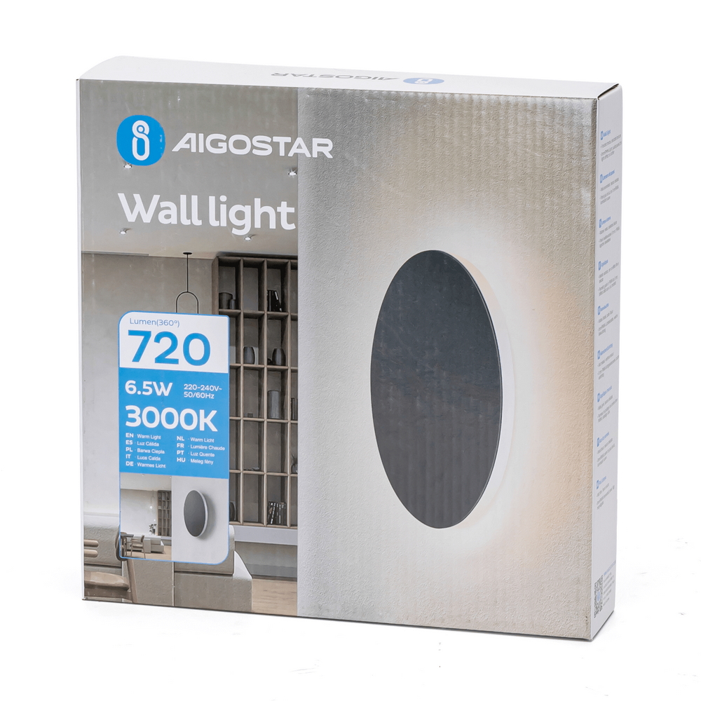 Applique Led da parete Plat 6,5W rotondo Nero IP20 Bianco caldo 3000K Aigostar - Foto 4