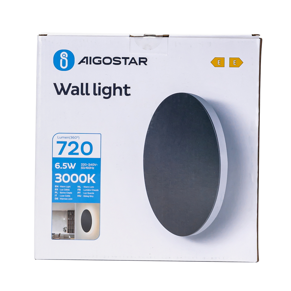 Applique Led da parete Plat 6,5W rotondo Nero IP20 Bianco caldo 3000K Aigostar - Foto 5