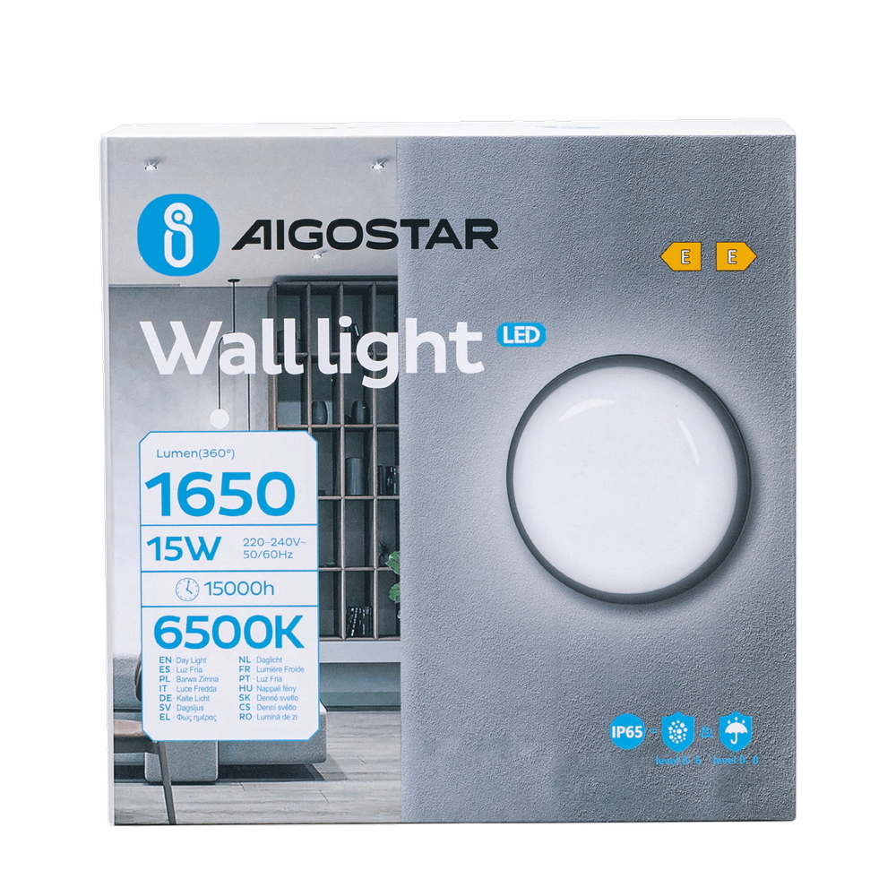 Applique Led da parete slim Round 15W rotondo Nero IP65 Bianco freddo 6500K Aigostar - Foto 4