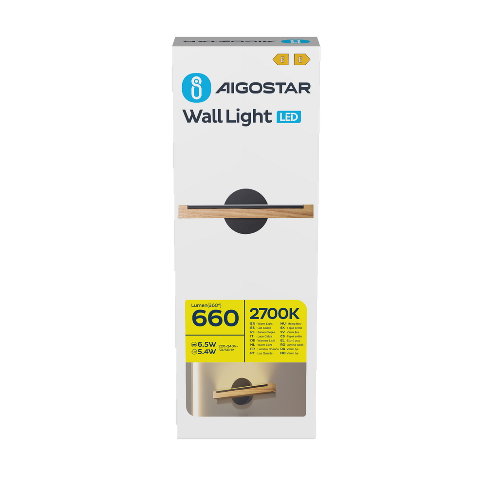 Applique Led da parete Woodden 6,5W Nero IP20 Bianco caldo 2700K Aigostar - Foto 5