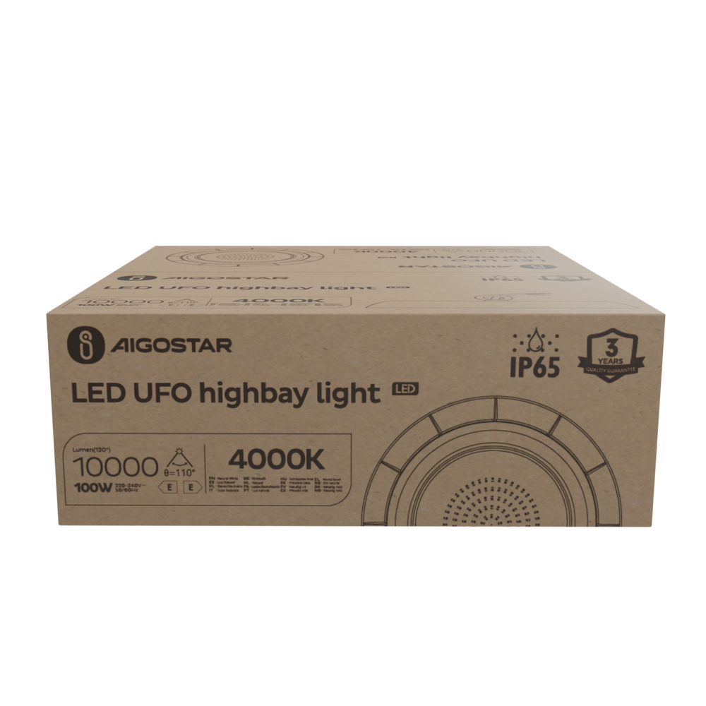 Campana Led industriale UFO 100W Nera IP65 Bianco Neutro 4000K 100LM/W Aigostar - Foto 3