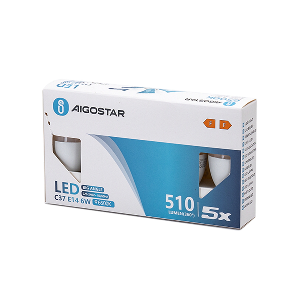 Confezione da 5 Lampadine Led E14 C37 6W Bianco freddo 6500K Aigostar - Foto 3