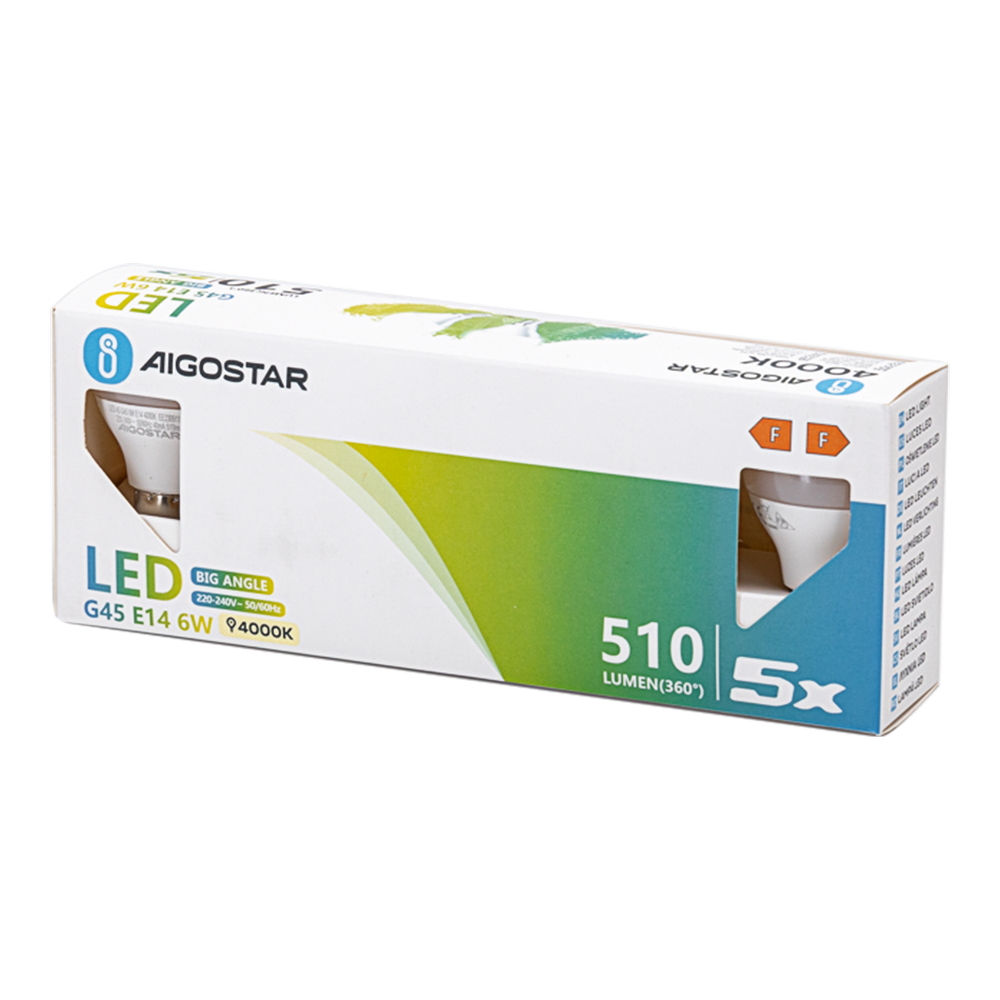 Confezione da 5 Lampadine Led E14 G45 6W Bianco neutro 4000K Aigostar - Foto 3