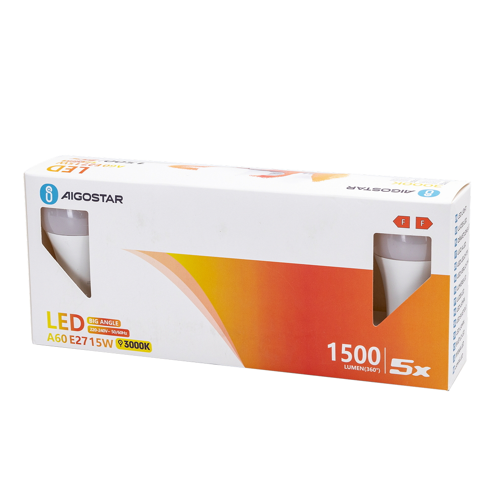 Confezione da 5 Lampadine Led E27 A60 15W Bianco caldo 3000K Aigostar - Foto 4