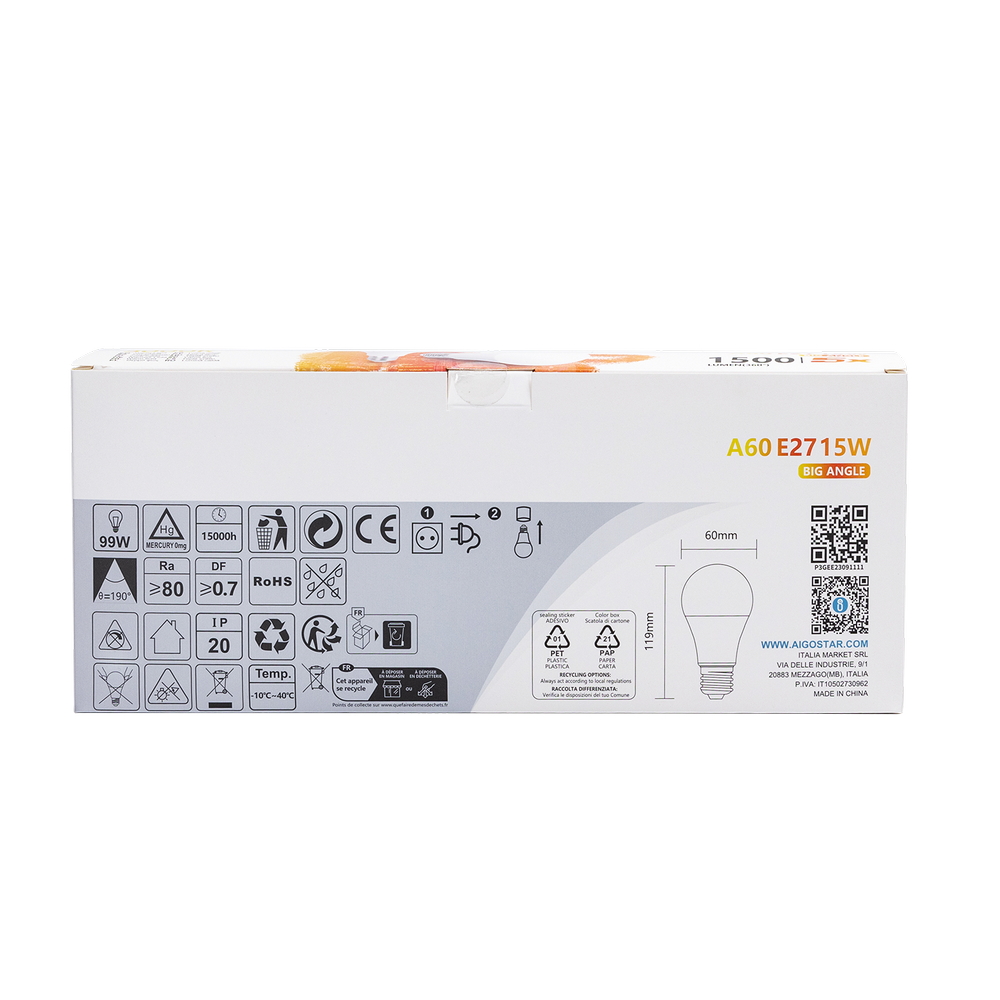 Confezione da 5 Lampadine Led E27 A60 15W Bianco caldo 3000K Aigostar - Foto 5
