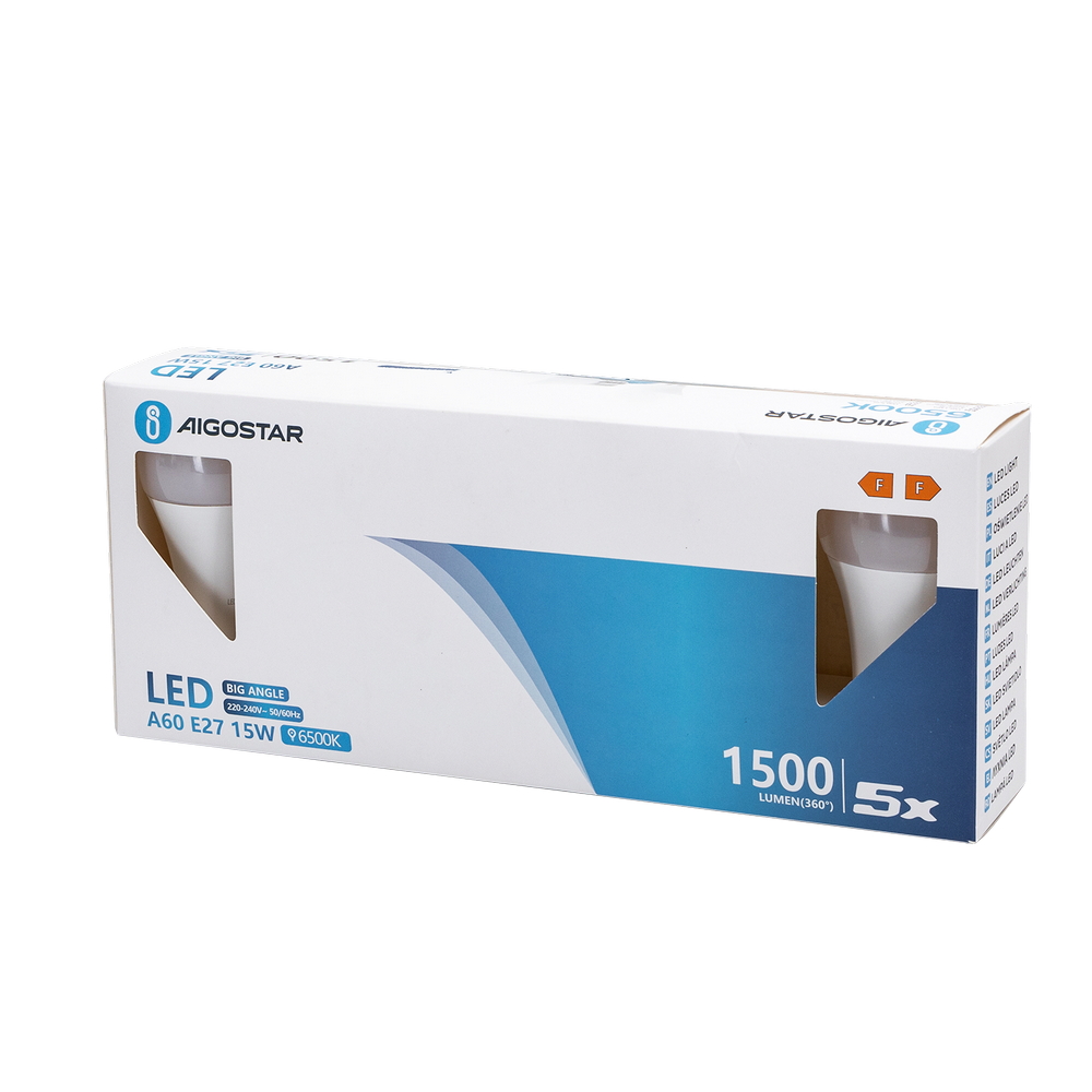 Confezione da 5 Lampadine Led E27 A60 15W Bianco freddo 6500K Aigostar - Foto 4