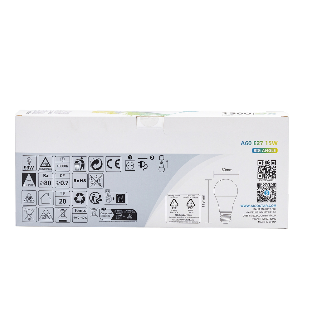 Confezione da 5 Lampadine Led E27 A60 15W Bianco neutro 4000K Aigostar - Foto 5