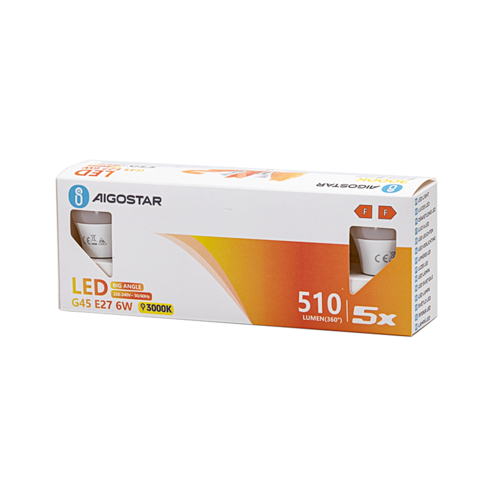 Confezione da 5 Lampadine Led E27 G45 6W Bianco caldo 3000K Aigostar - Foto 3
