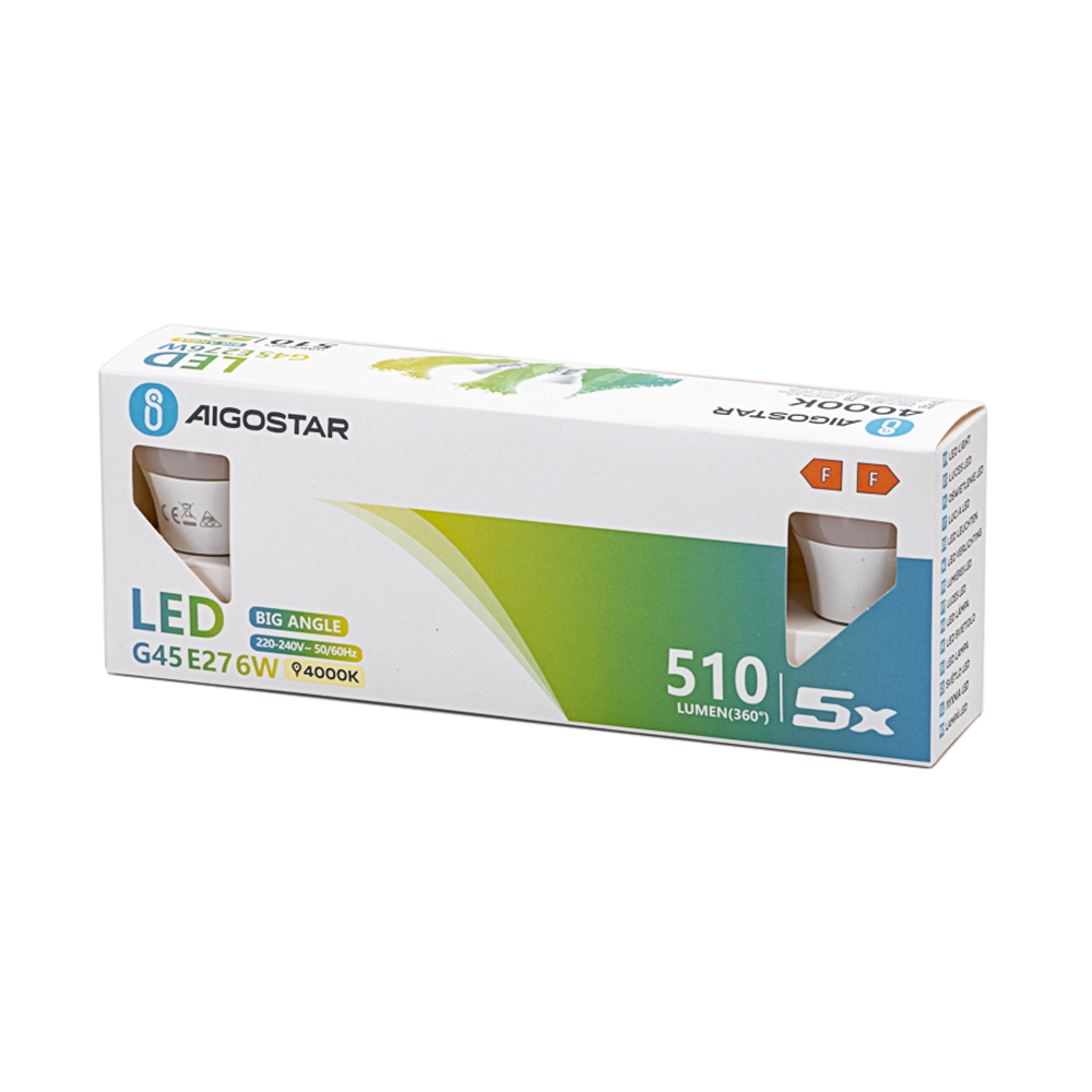 Confezione da 5 Lampadine Led E27 G45 6W Bianco neutro 4000K Aigostar - Foto 3