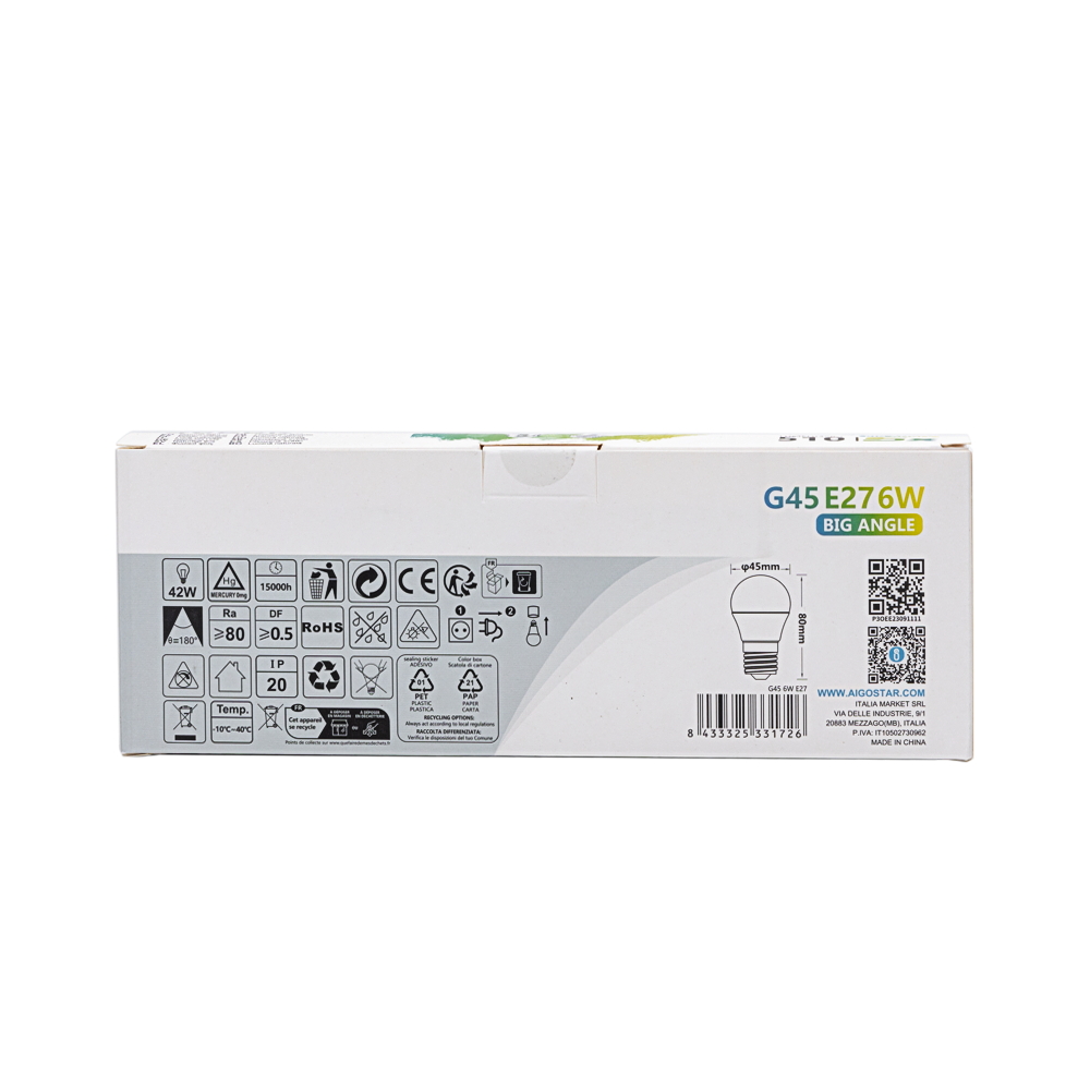 Confezione da 5 Lampadine Led E27 G45 6W Bianco neutro 4000K Aigostar - Foto 4
