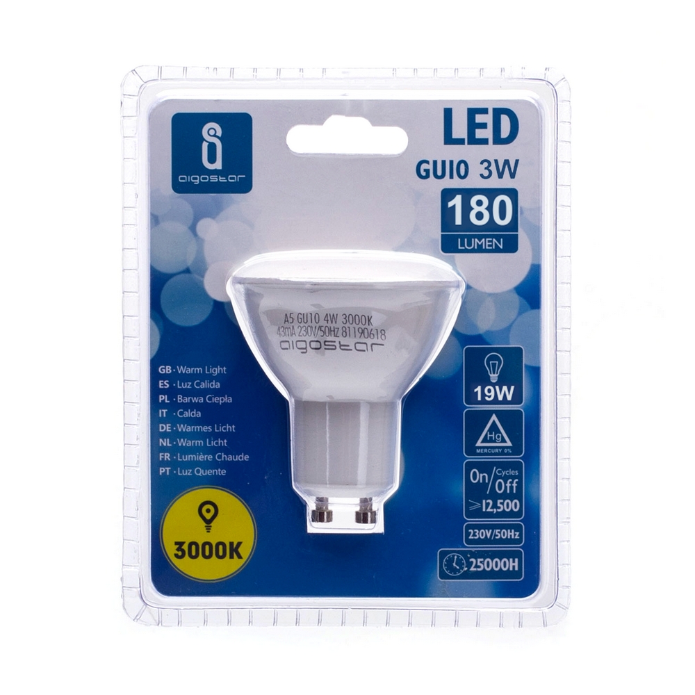 Faretto Led GU10 3W SMD Apertura 120-160 gradi Bianco caldo 3000K Aigostar - Foto 2