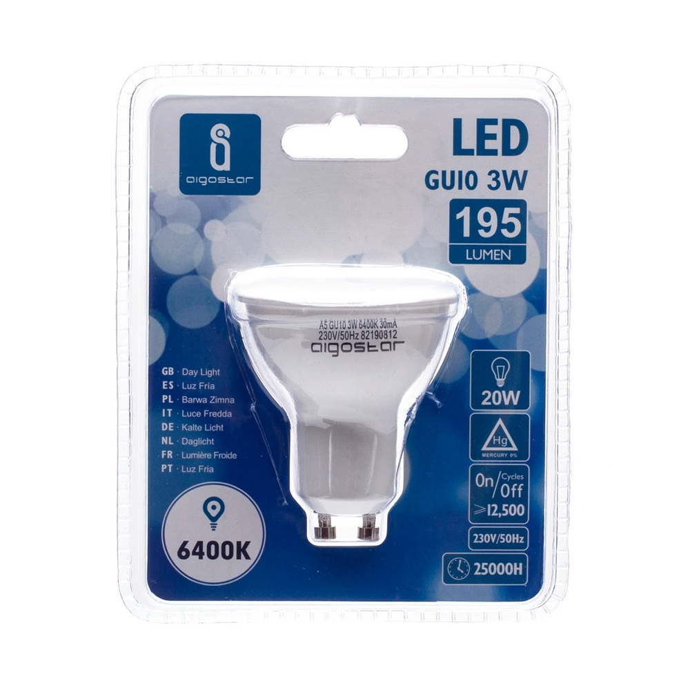 Faretto Led GU10 3W SMD Apertura 120-160 gradi Bianco freddo 6400K Aigostar - Foto 2