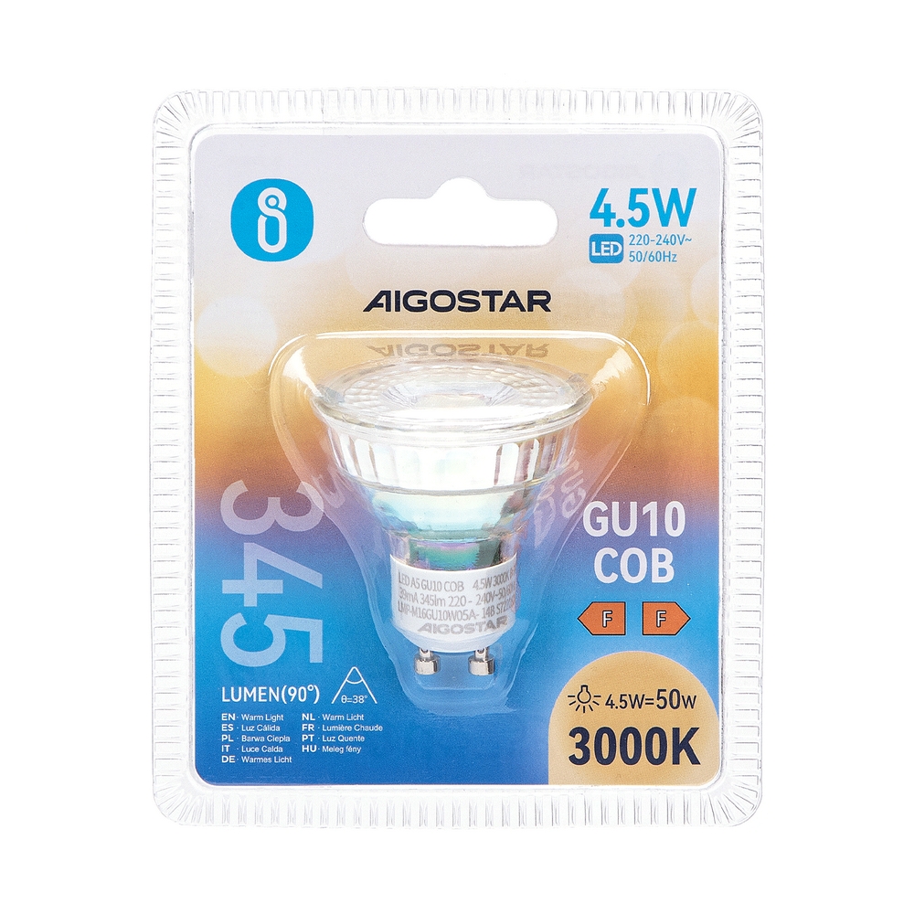 Faretto Led GU10 4,5W COB Apertura 38 gradi Bianco caldo 3000K Aigostar - Foto 2
