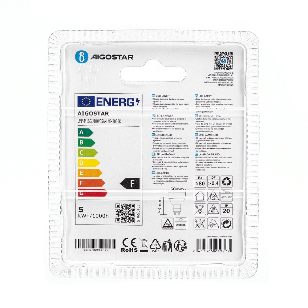 Faretto Led GU10 4,5W COB Apertura 38 gradi Bianco caldo 3000K Aigostar - Foto 3