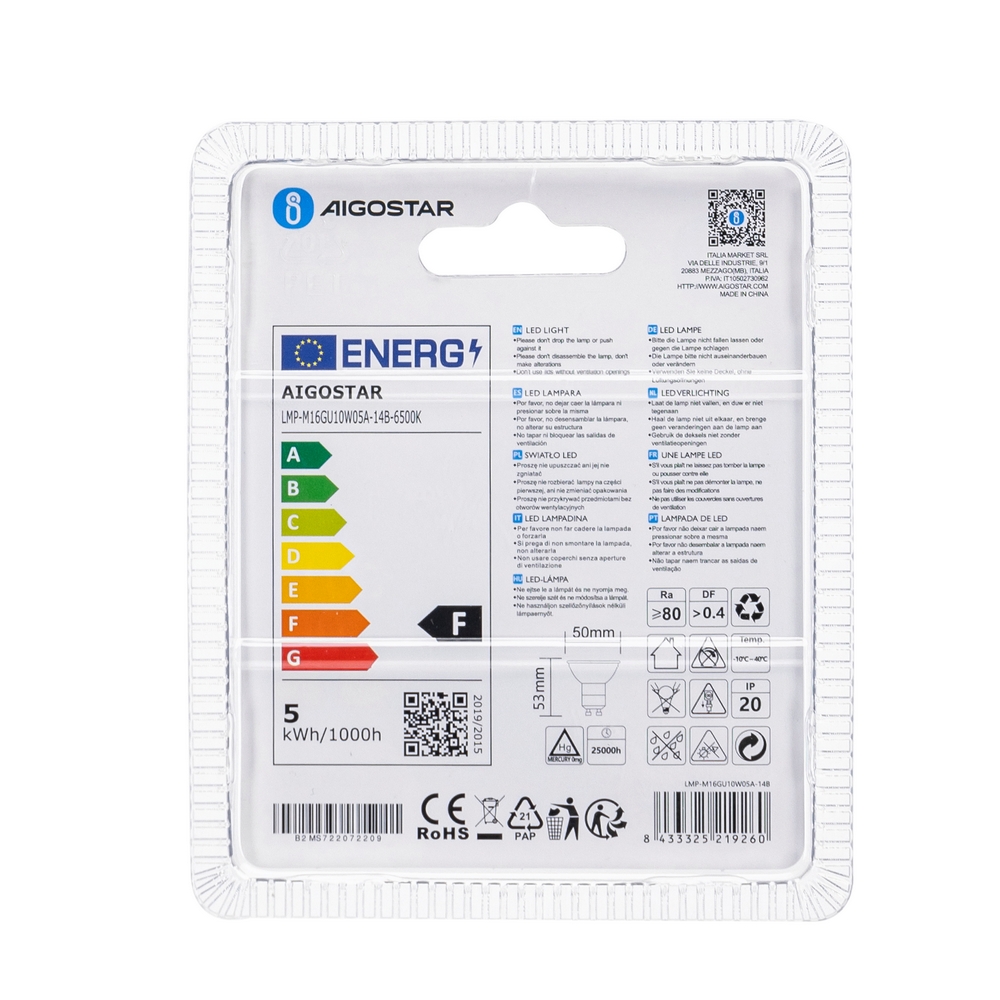 Faretto Led GU10 4,5W COB Apertura 38 gradi Bianco freddo 6500K Aigostar - Foto 3