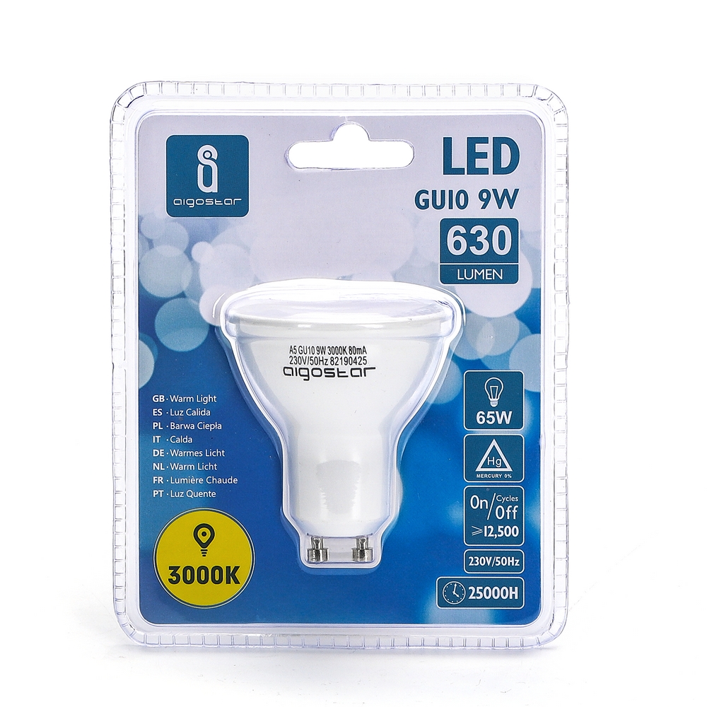 Faretto Led GU10 9W SMD Apertura 120-160 gradi Bianco caldo 3000K Aigostar - Foto 2