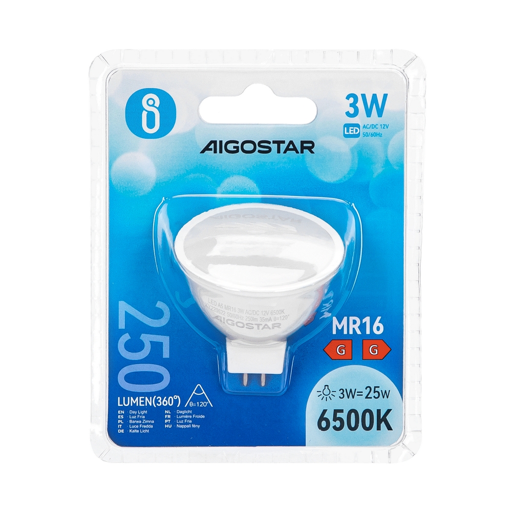 Faretto Led MR16 3W SMD Apertura 120 gradi Bianco freddo 6500K Aigostar - Foto 2