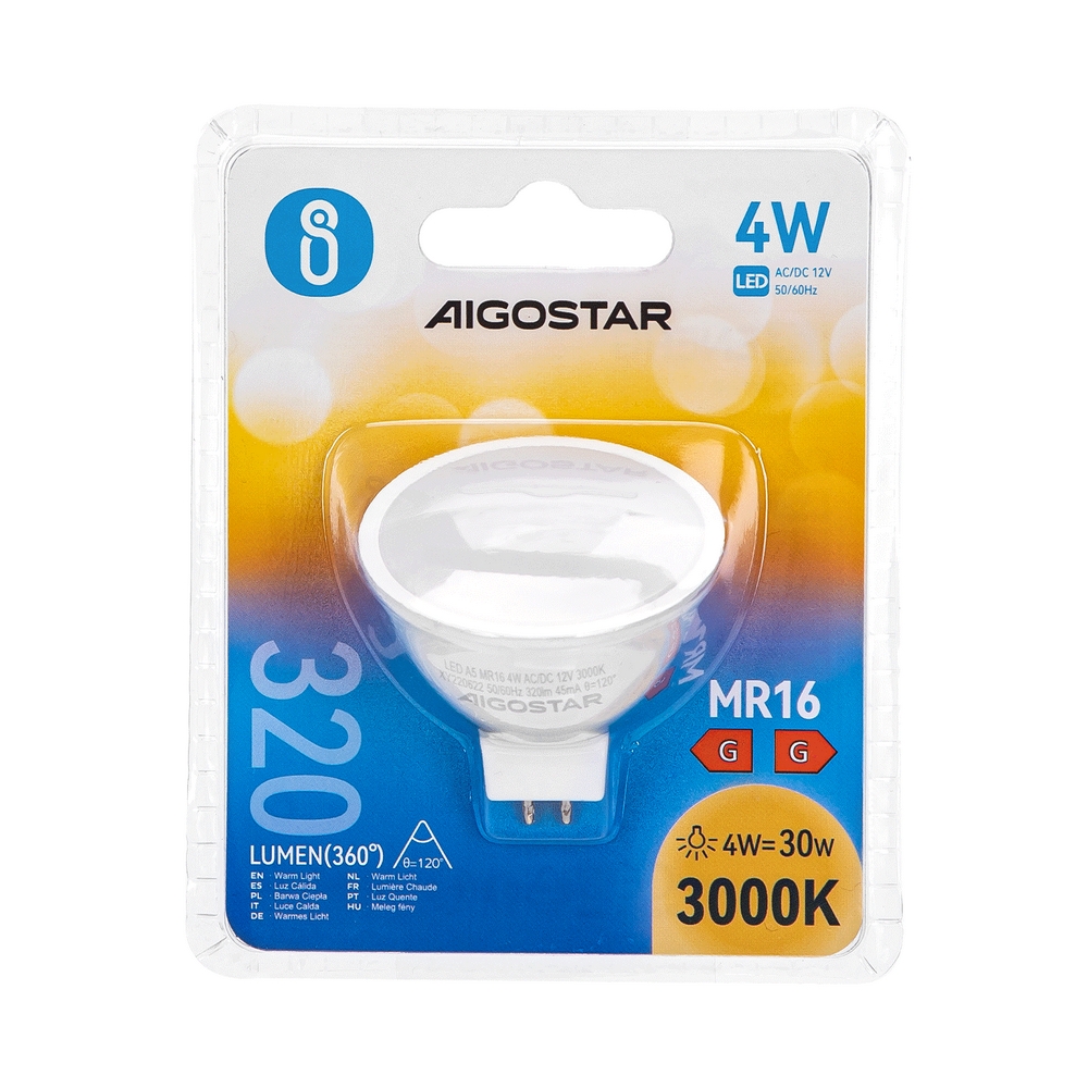Faretto Led MR16 4W SMD Apertura 120 gradi Bianco caldo 3000K Aigostar - Foto 2