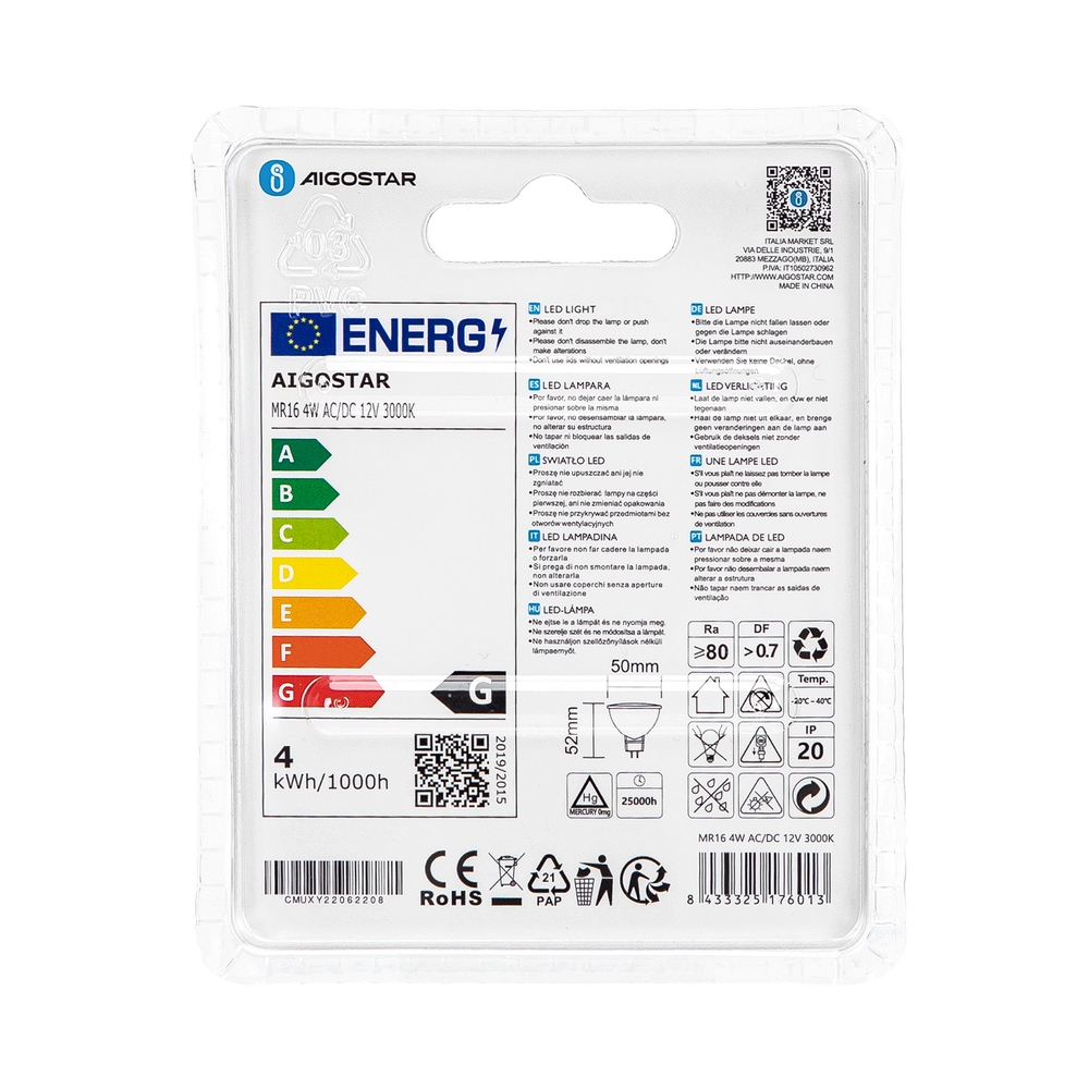 Faretto Led MR16 4W SMD Apertura 120 gradi Bianco caldo 3000K Aigostar - Foto 3