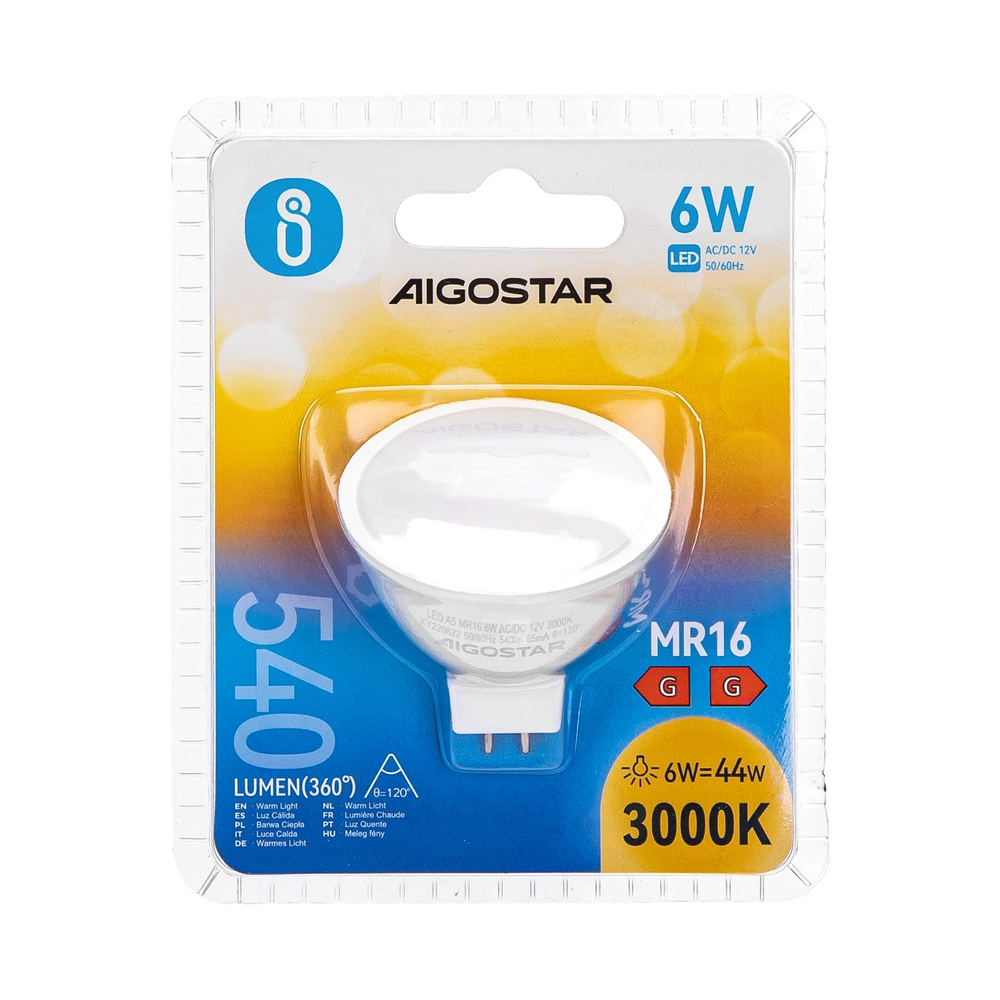 Faretto Led MR16 6W SMD Apertura 120 gradi Bianco caldo 3000K Aigostar - Foto 2