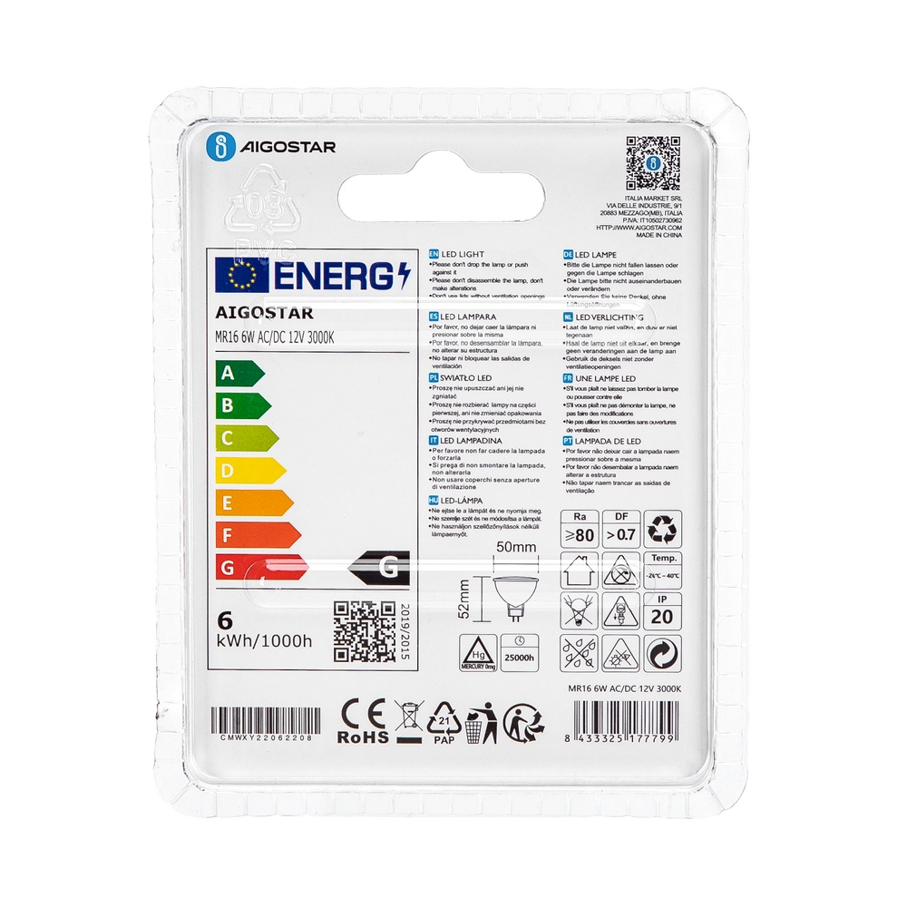 Faretto Led MR16 6W SMD Apertura 120 gradi Bianco caldo 3000K Aigostar - Foto 3