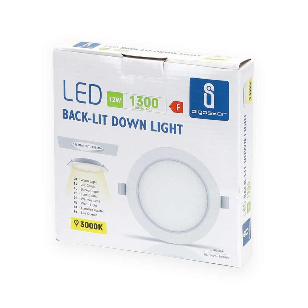 Faretto Led slim da incasso 12W Rotondo Cornice bianca Apertura 100 gradi Bianco caldo 3000K Aigostar - Foto 1