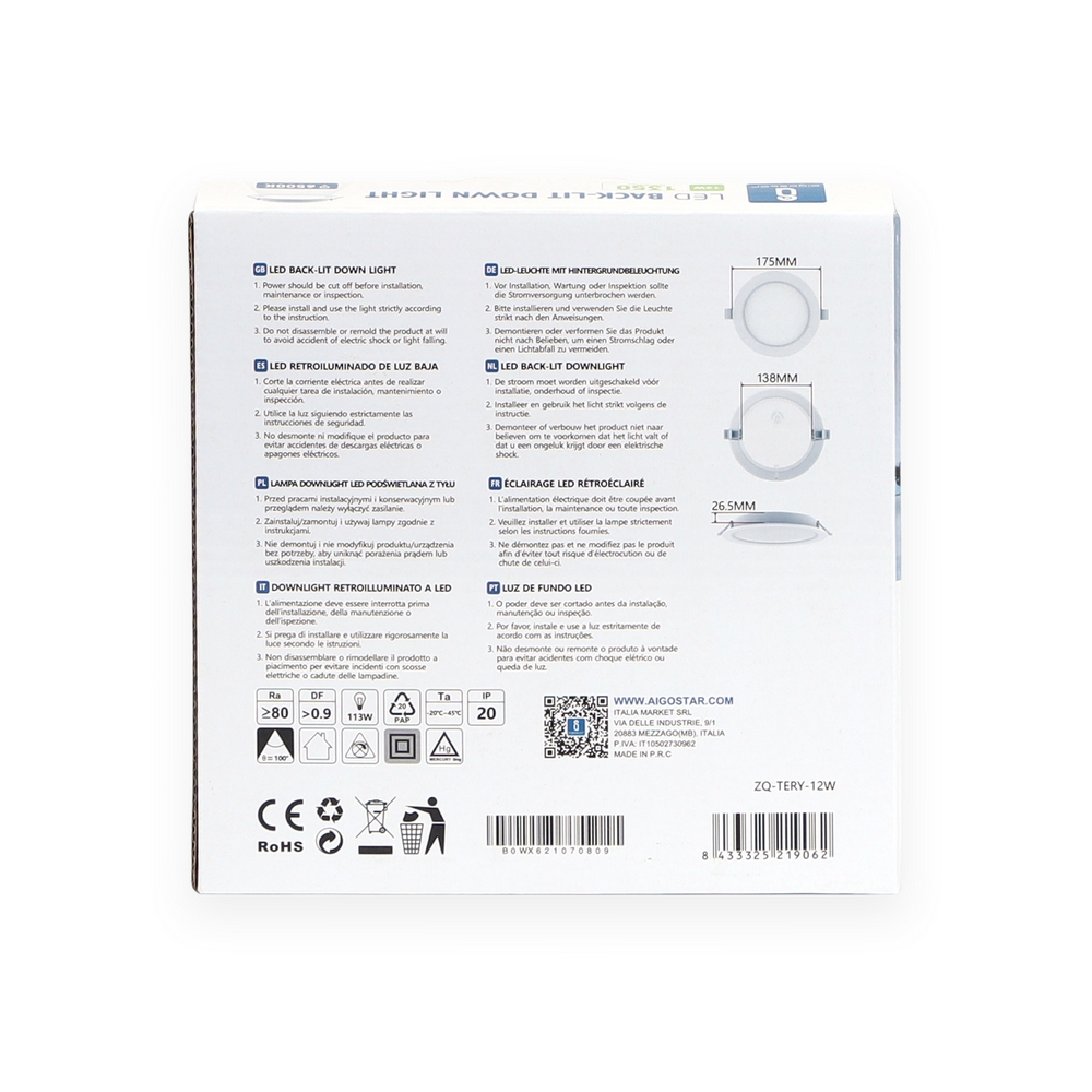 Faretto Led slim da incasso 12W Rotondo Cornice bianca Apertura 100 gradi Bianco freddo 6500K Aigostar - Foto 2