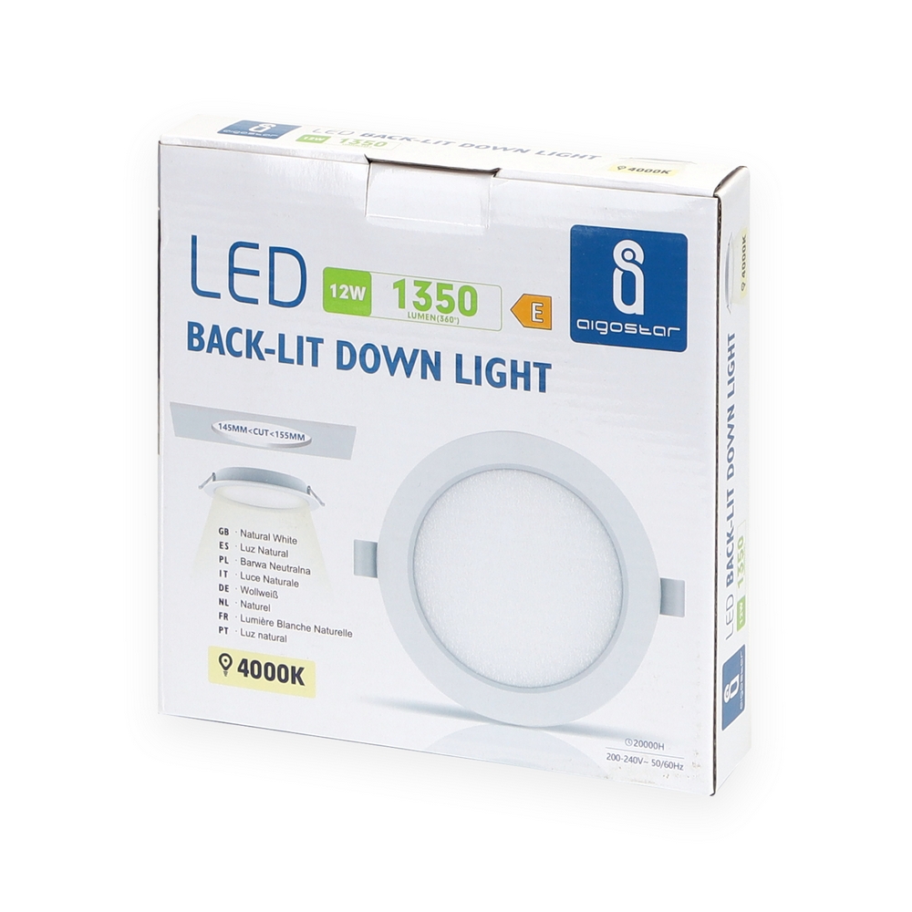 Faretto Led slim da incasso 12W Rotondo Cornice bianca Apertura 100 gradi Bianco neutro 4500K Aigostar - Foto 1