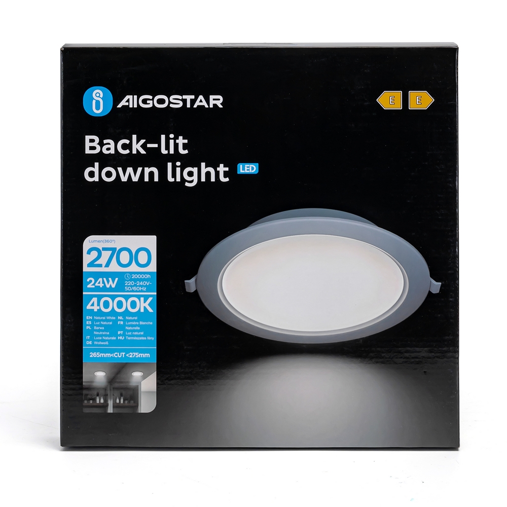 Faretto Led slim da incasso 24W Rotondo Cornice bianca Apertura 100 gradi Bianco neutro 4000K Aigostar - Foto 2