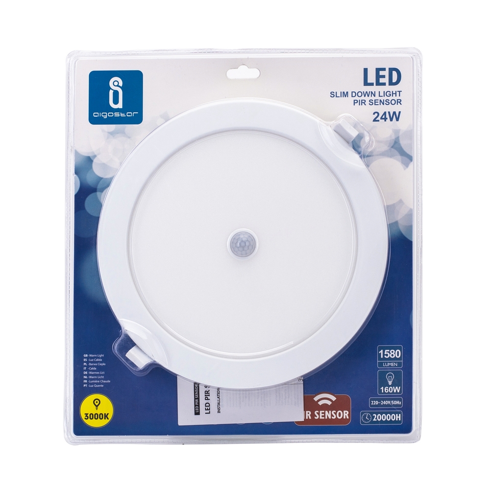 Faretto Led slim da incasso 24W Rotondo Cornice bianca Apertura 120 gradi Bianco caldo 3000K con sensore di movimento Aigostar - Foto 2