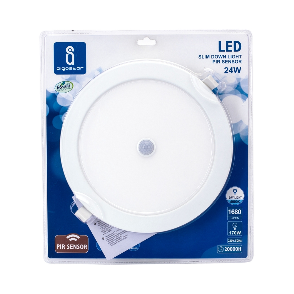 Faretto Led slim da incasso 24W Rotondo Cornice bianca Apertura 120 gradi Bianco freddo 6000K con sensore di movimento Aigostar - Foto 2