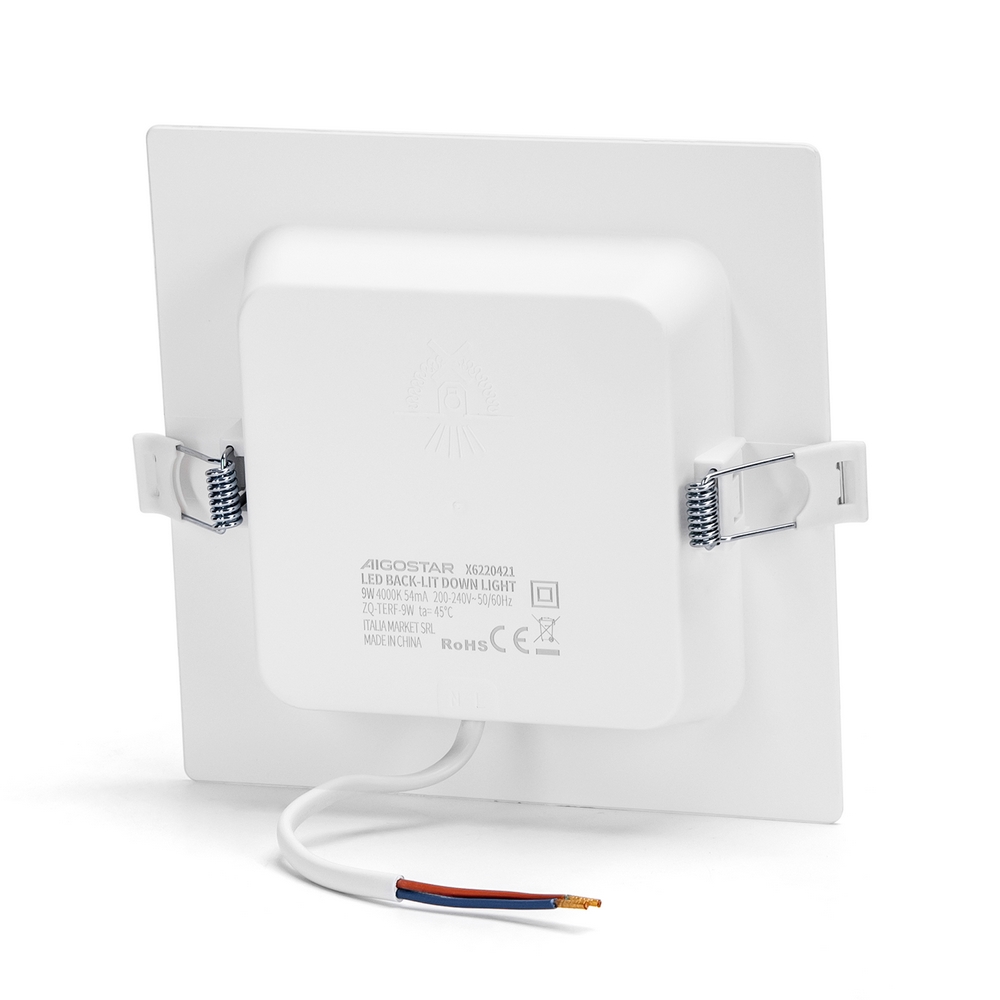 Faretto Led slim da incasso 9W Quadrato Cornice bianca Apertura 100 gradi Bianco neutro 4000K Aigostar - Foto 1