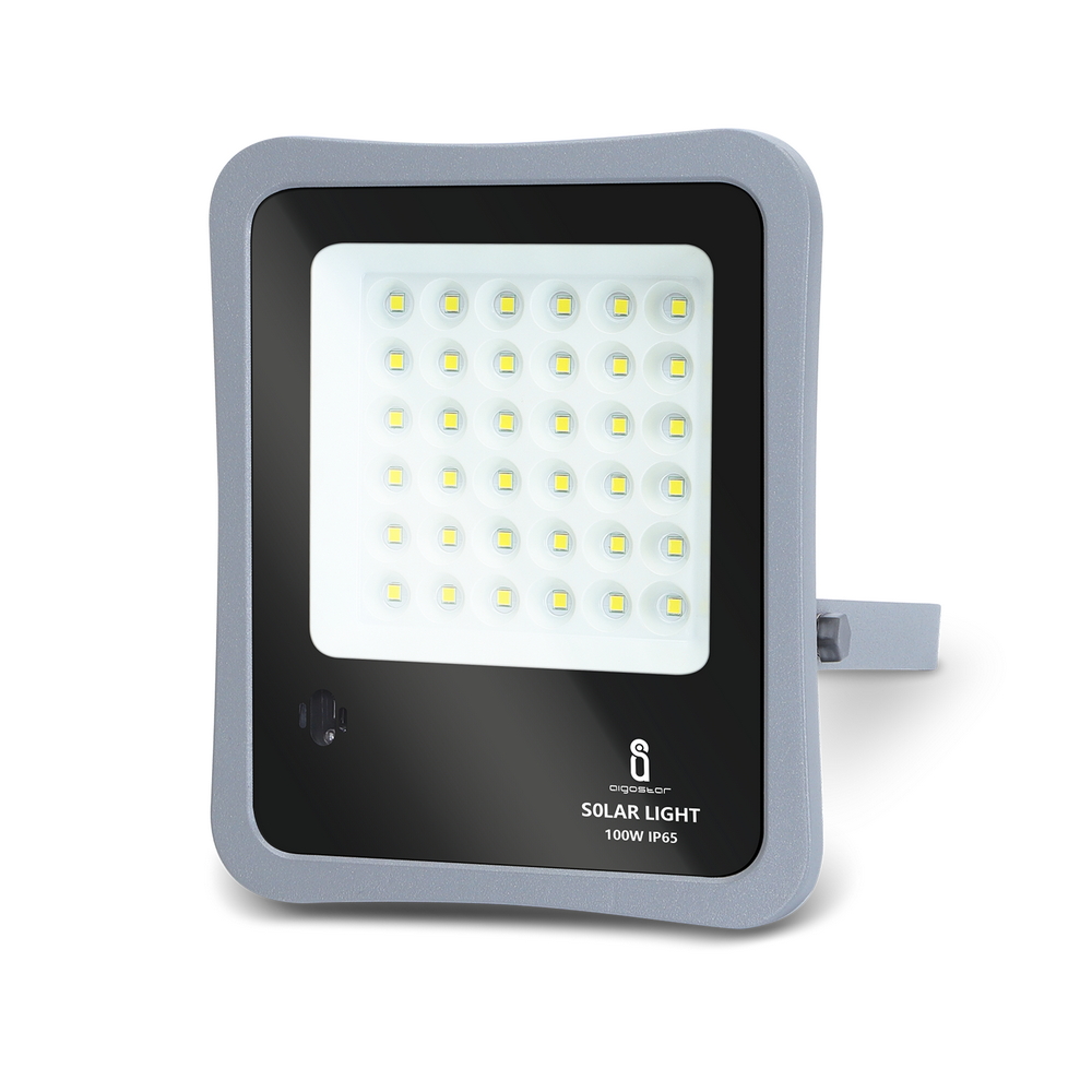 Faro Led 100W Grigio con pannello solare IP65 Bianco freddo 6500K Dimmerabile con telecomando e con sensore crepuscolare Aigostar - Foto 2