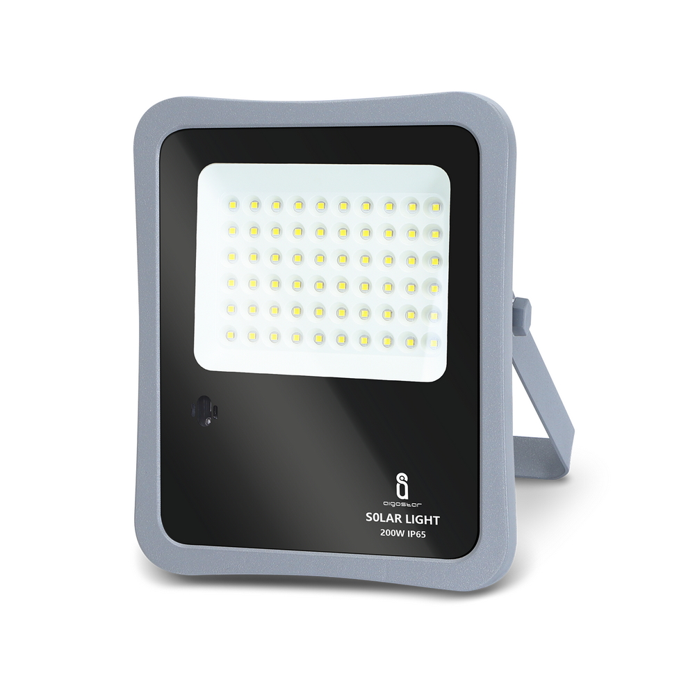 Faro Led 200W Grigio con pannello solare IP65 Bianco freddo 6500K Dimmerabile con telecomando e con sensore crepuscolare Aigostar - Foto 2