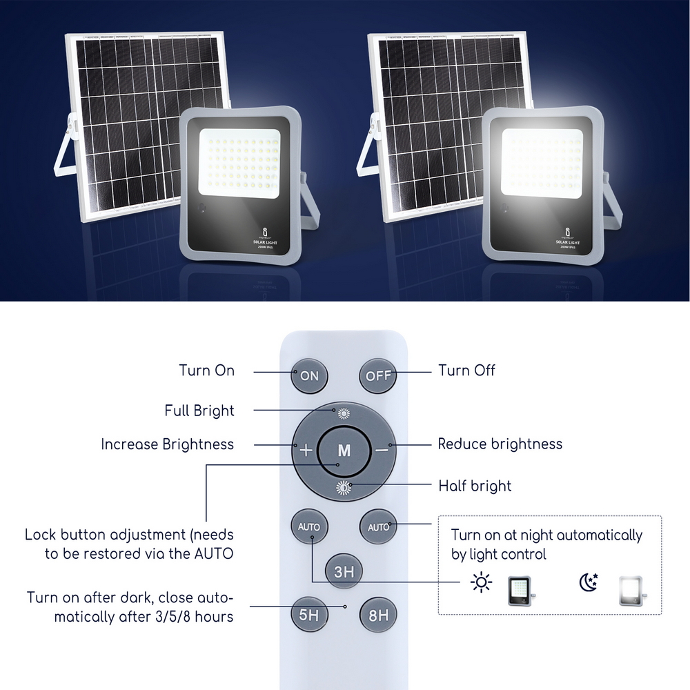 Faro Led 200W Grigio con pannello solare IP65 Bianco freddo 6500K Dimmerabile con telecomando e con sensore crepuscolare Aigostar - Foto 3