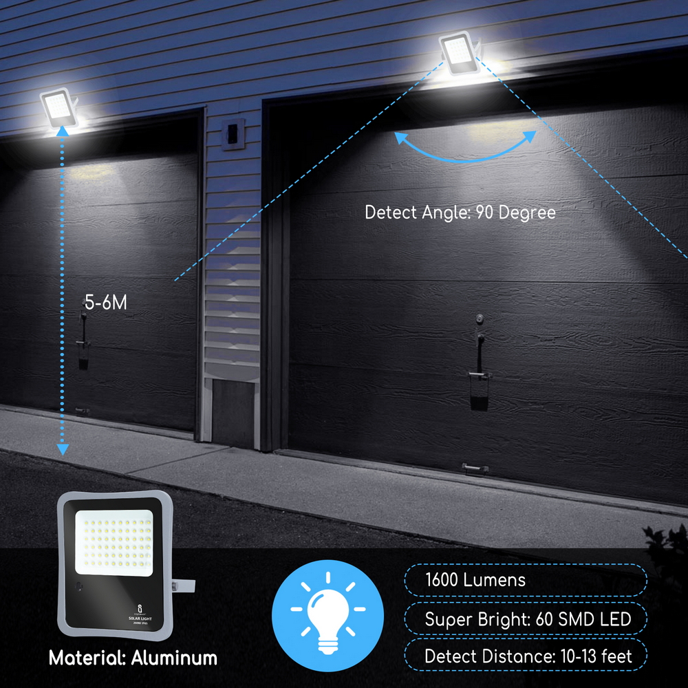 Faro Led 200W Grigio con pannello solare IP65 Bianco freddo 6500K Dimmerabile con telecomando e con sensore crepuscolare Aigostar - Foto 5