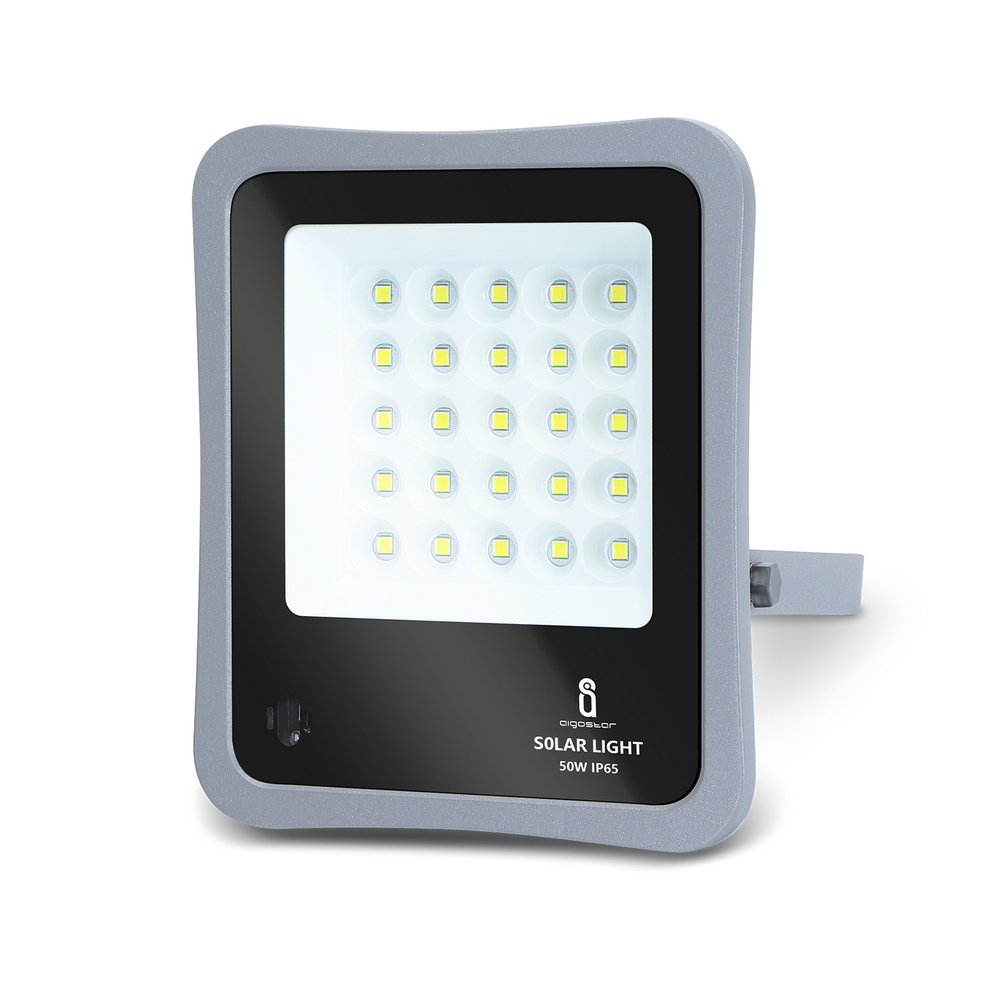 Faro Led 50W Grigio con pannello solare IP65 Bianco freddo 6500K Dimmerabile con telecomando e con sensore crepuscolare Aigostar - Foto 2