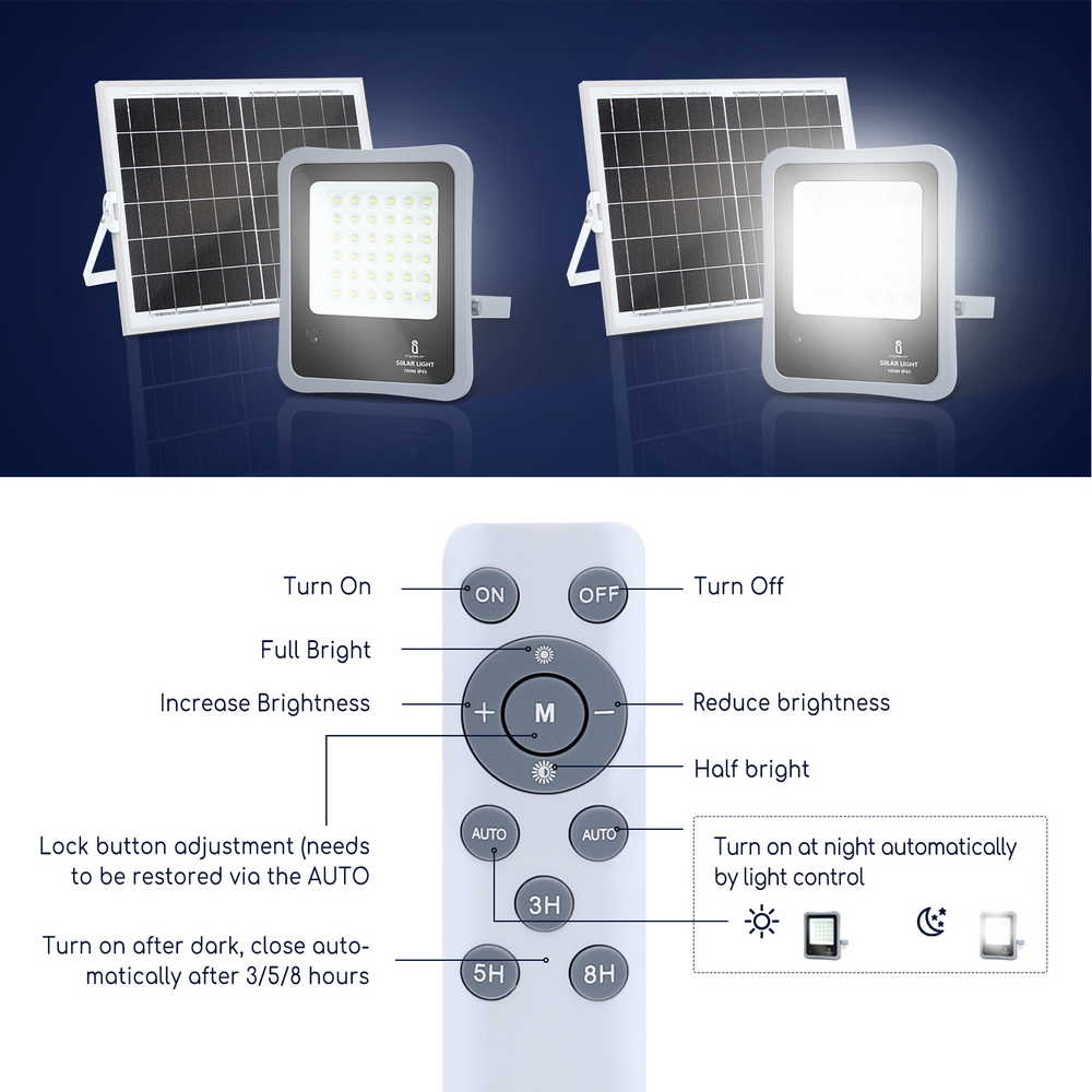 Faro Led 50W Grigio con pannello solare IP65 Bianco freddo 6500K Dimmerabile con telecomando e con sensore crepuscolare Aigostar - Foto 3