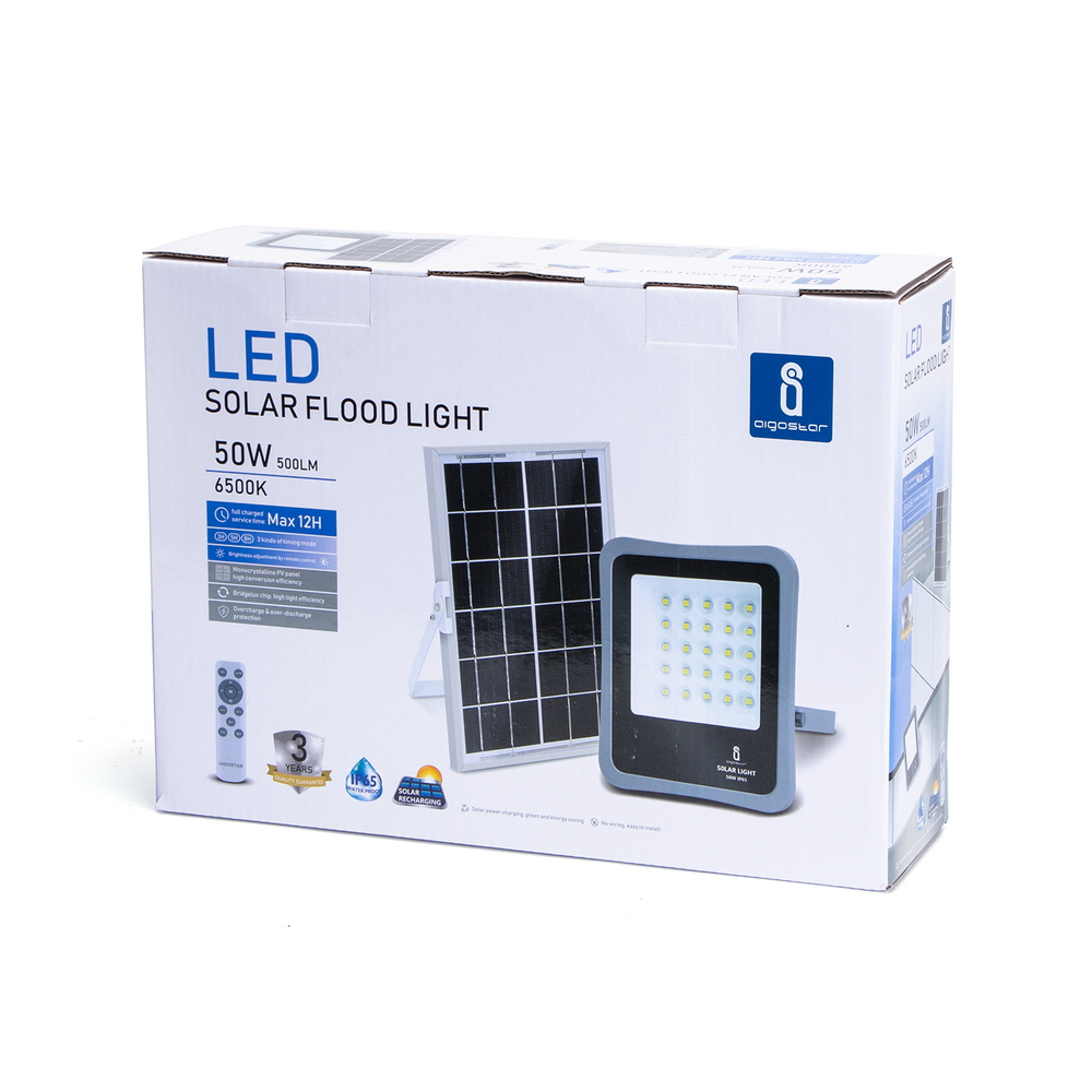 Faro Led 50W Grigio con pannello solare IP65 Bianco freddo 6500K Dimmerabile con telecomando e con sensore crepuscolare Aigostar - Foto 6