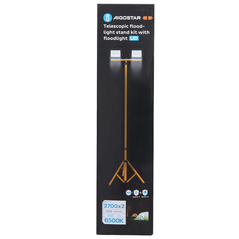 Faro Led da lavoro 2x30W Nero IP65 Bianco freddo 6500K con supporto treppiede 160cm Aigostar - Foto 6