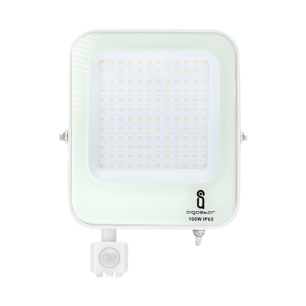 Faro proiettore Led 100W Bianco da esterno IP65 Bianco neutro 4000K con sensore crepuscolare e di movimento Aigostar - Foto 1