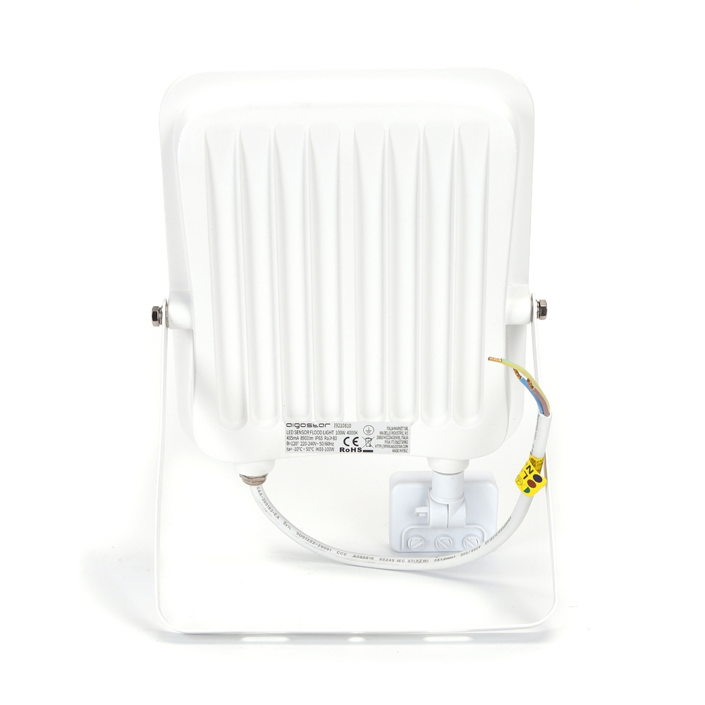 Faro proiettore Led 100W Bianco da esterno IP65 Bianco neutro 4000K con sensore crepuscolare e di movimento Aigostar - Foto 2