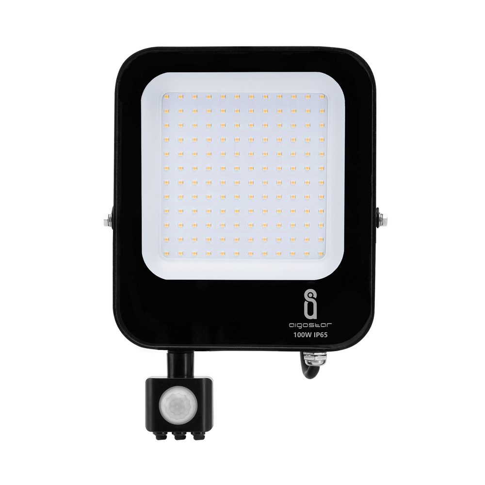 Faro proiettore Led 100W Nero da esterno IP65 Bianco neutro 4000K con sensore crepuscolare e di movimento Aigostar - Foto 1