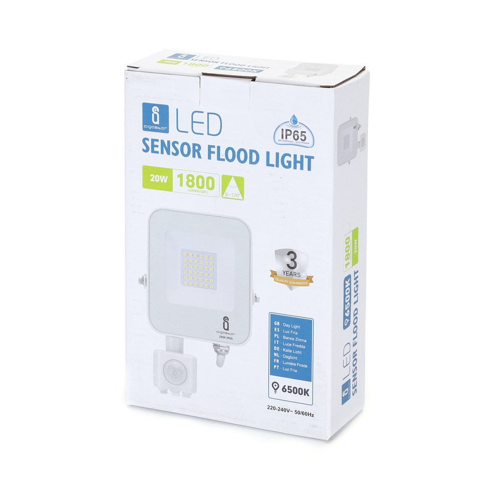 Faro proiettore Led 20W Bianco da esterno IP65 Bianco freddo 6500K con sensore crepuscolare e di movimento Aigostar - Foto 3
