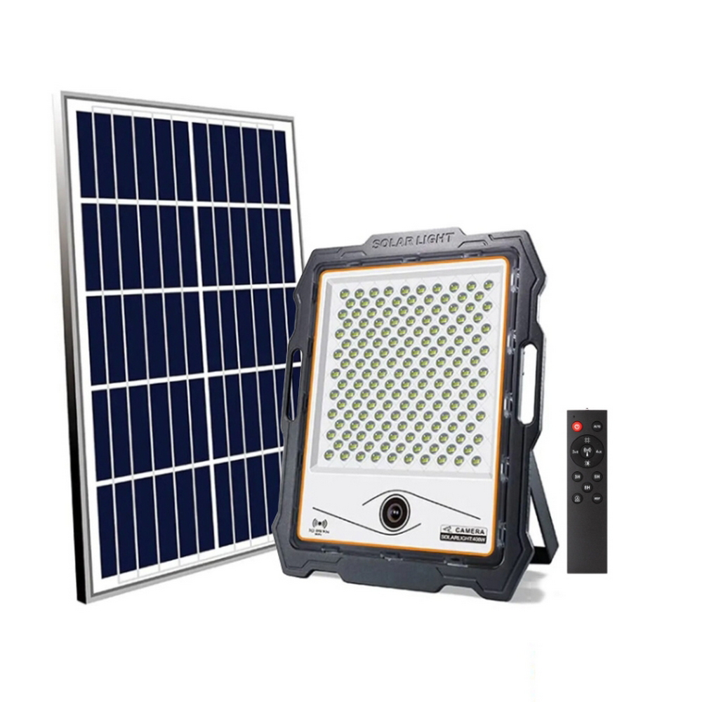 Faro proiettore Led Smart Tuya 200W WiFi con Telecamera di sorveglianza e pannello solare IP67 Bianco freddo 6000K M LEDME - Foto 1